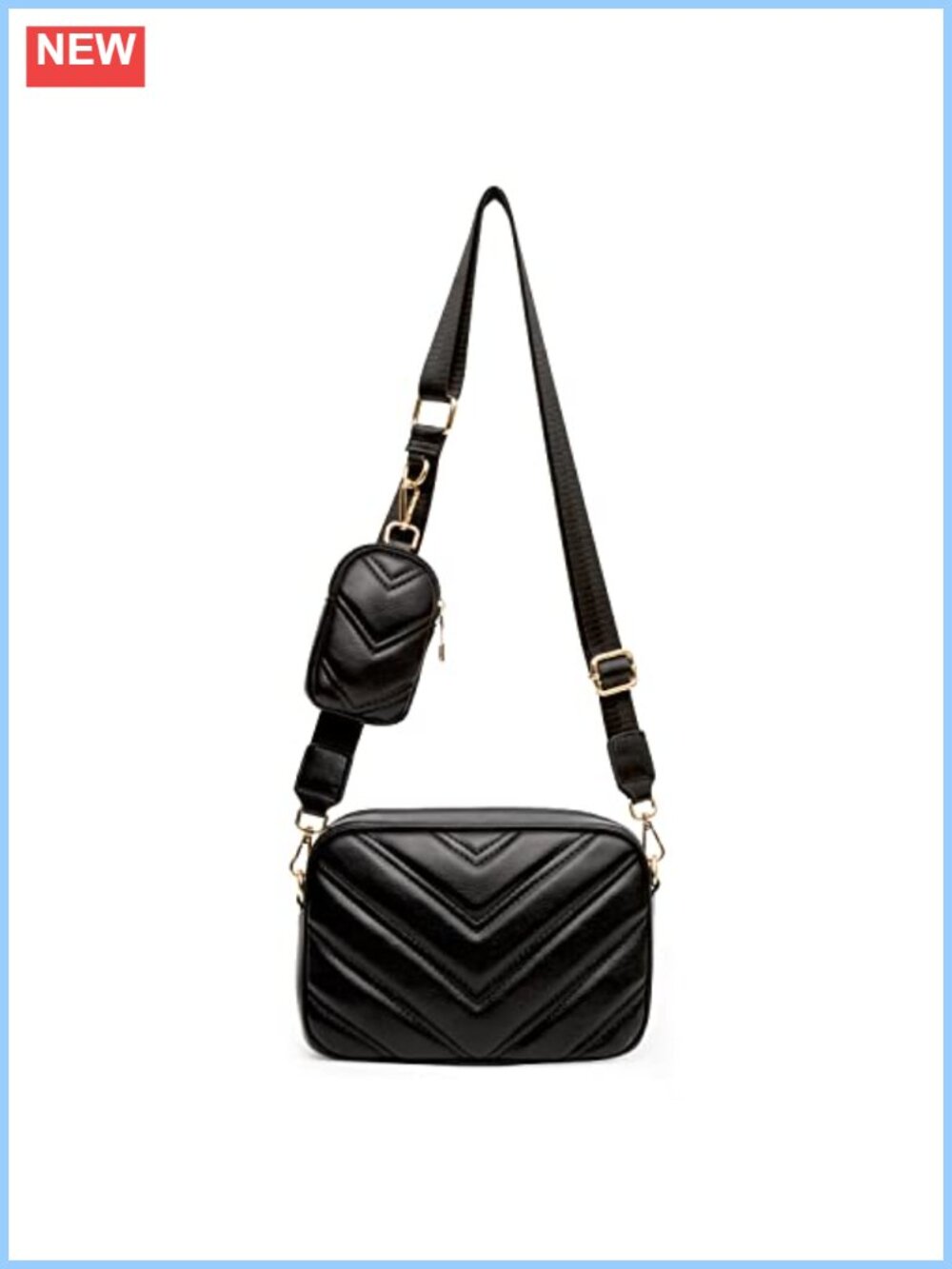 Quilted Vegan Faux Leather Crossbody Bag with Coin Pouch